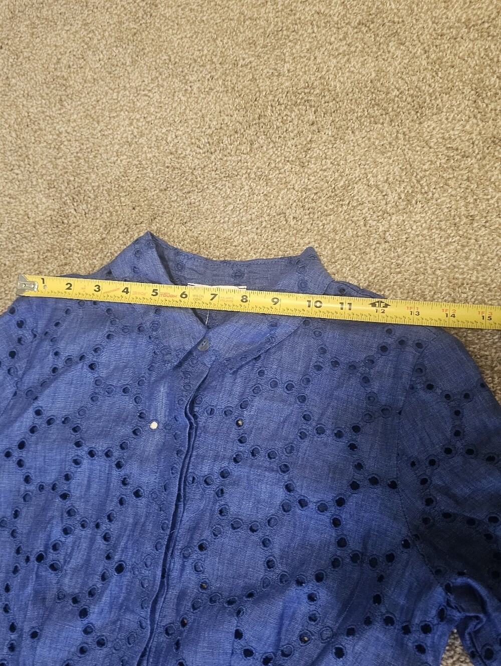 MARINA Blue Eyelet Maxi Shirt Dress - Long Sleeve - Picture 9 of 11